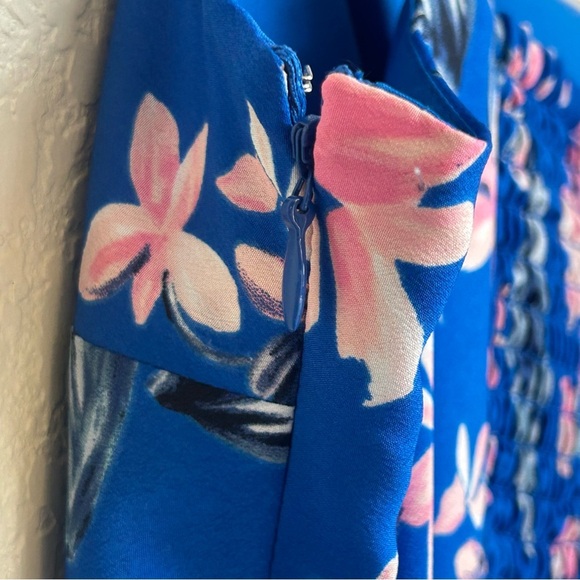 Eliza J Blue Pink Floral Tiered Maxi Dress 6 Smocked Back Spring Summer - Picture 6 of 9